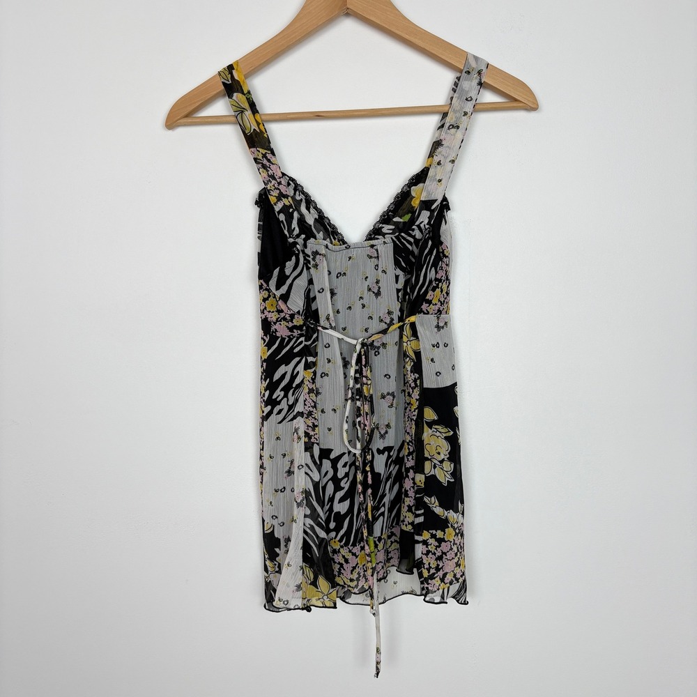 B-Wear Women Y2K Patchwork Floral Babydoll Tank‎ Top Size M Coquette Fairycore - Picture 2 of 12